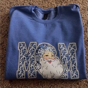 Gildan Blue 'Mom' Sweatshirt with Santa Design